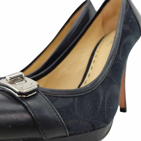 AUTHENTIC Coach Camille Black Signature Turnlock Pumps Sz 5.5 Smooth Leather Toe - Picture 2 of 13